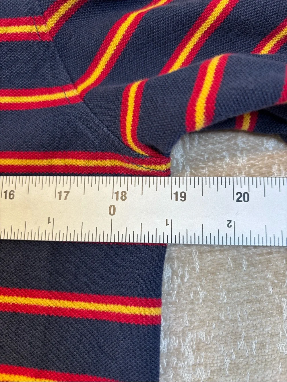 Brooks Brothers Slim Fit Striped Long Sleeve Polo Shirt Navy Gold Red Small EUC